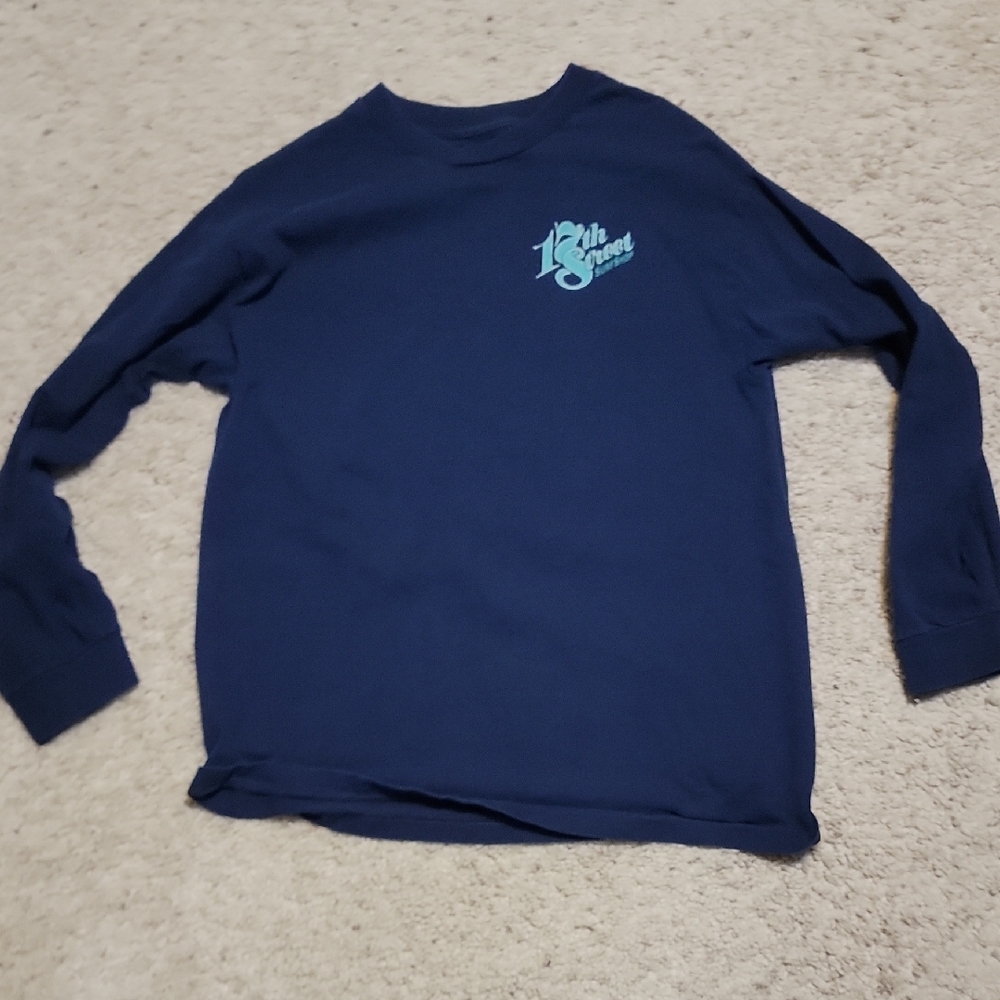 Blue Long Sleeve Tees Cotton Casual Wear